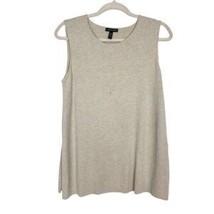 Eileen Fisher Wool Blouse Womens Small Cream Crew Neck Sleeveless Knit Tank Top